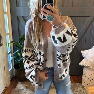 Shop Fig Aztec Print Native Knit Wool Cardigan Sweater Button Front V-Neck Cozy